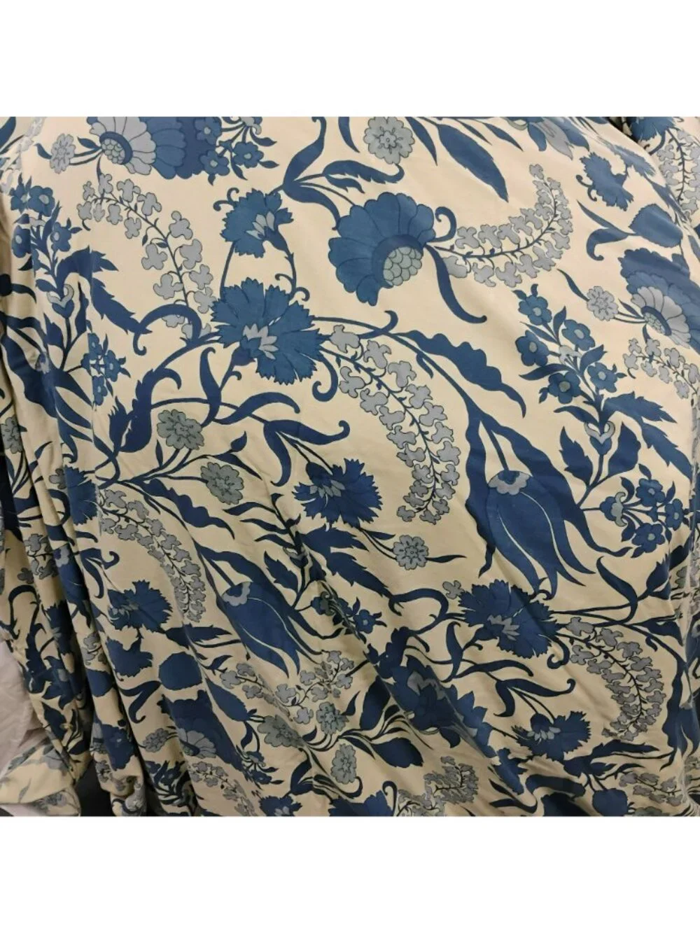 Pottery Barn Palampore Blue Cream Linen Blend Queen Duvet Cover & 2 Shams Set